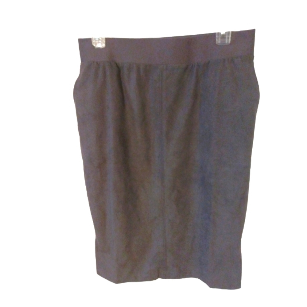 LOGO Gray Faux Suede Ponte Waist Pocketed Business Casual Pencil Skirt S NWOT